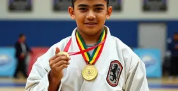 Estudante da Escola Municipal Jorge Amado judô medalha de ouro